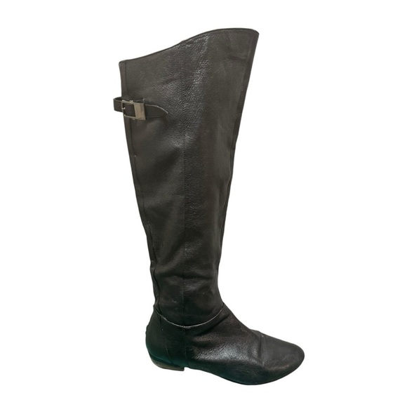 Steve Madden Black Leather Buckle Cher Boots Zipper Back Size 8B - Picture 1 of 14